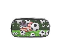 HAHAFU Soccer USA American Flag Clear Pencil Case with Full Print On Front Panel,Transparent PVC Pouch, Lightweight Wear-Resistant, Zipper Closure for School, Office, Travel
