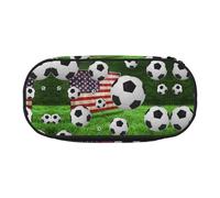 HAHAFU Soccer USA American Flag Double Zipper Pencil Case Makeup Bag,Large Capacity Crush-Resistant Polyester OrganizerFor School Office Travel