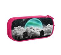HAHAFU Space and Moon Double Layer Large Capacity Pencil Case, Full Print Oxford-Cloth Pencil Pouch with Multiple Compartments