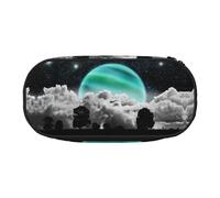 HAHAFU Space and Moon Double Zipper Pencil Case Makeup Bag,Large Capacity Crush-Resistant Polyester Organizer for School Office Travel