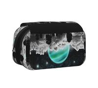 HAHAFU Space and Moon Flip-Top Double-Layer Pencil Case,Large Capacity (Holds 50 Pens/Pencis),Full-Print Durable Polyester School Office Supplies