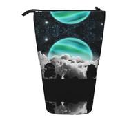 HAHAFU Space and Moon Telescopic Pencil Case, Oxford-Cloth Adjustable Pencil Pouch with Zipper, Multi-Functional Portable Stationery Bag for School Office