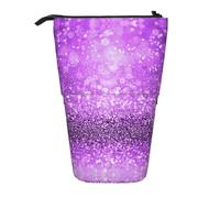HAHAFU Sparkling Purple Glitter Telescopic Pencil Case, Oxford-Cloth Adjustable Pencil Pouch with Zipper, Multi-Functional Portable Stationery Bag for School Office