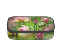 HAHAFU Spirit of The Lotus Durable Large Capacity Pencil Case with Multiple Compartments,Print Water-Resistant Polyester School Supplies Organizer (Square Design)