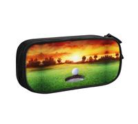 HAHAFU Sport Golf Ball Sunset Tree Double Layer Large Capacity Pencil Case, Full Print Oxford-Cloth Pencil Pouch with Multiple Compartments,Customizable Smooth Zipper Stationery Bag