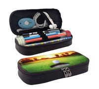 HAHAFU Sport Golf Ball Sunset Tree Leather Pencil Case for Girls Boys,Personalised Print Large Stationery Pencil Case with Compartments.