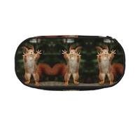 HAHAFU Squirrel Funny Animal Double Zipper Pencil Case Makeup Bag,Large Capacity Crush-Resistant Polyester Organizer for School Office Travel