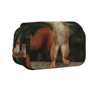 HAHAFU Squirrel Funny Animal Flip-Top Double-Layer Pencil Case,Large Capacity (Holds 50 Pens/Pencis),Full-Print Durable Polyester School Office Supplies