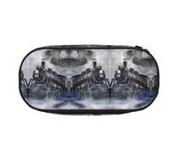 HAHAFU Steam Train Clouds Double Zipper Pencil Case Makeup Bag,Large Capacity Crush-Resistant Polyester Organizer for School Office Travel