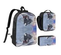 HAHAFU Steam Train Depart Sunset 17 Inch School Backpack Set with Pencil Case and Lunch Bag,Matching Print Design,Durable Polyester School Bag for Kids Teens Boys Girls
