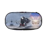 HAHAFU Steam Train Depart Sunset Double Zipper Pencil Case Makeup Bag,Large Capacity Crush-Resistant Polyester Organizer for School Office Travel