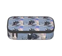 HAHAFU Steam Train Depart Sunset Durable Large Capacity Pencil Case with Multiple Compartments,Print Water-Resistant Polyester School Supplies Organizer (Square Design)