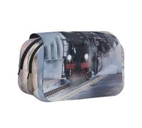 HAHAFU Steam Train Depart Sunset Flip-Top Double-Layer Pencil Case,Large Capacity (Holds 50 Pens/Pencis),Full-Print Durable Polyester School Office Supplies