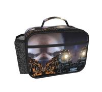 HAHAFU Steam Train Insulated Lunch Bag with All-Over Print,Oxford-Fabric Lunch Tote, Peva Lining Cotton Padding,Keeps Food Hot Or Cold for Work School Travel