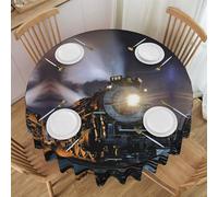 HAHAFU Steam Train Round Lace Tablecloth 60 Inch,Print Water-Resistant Polyester Fabric,No Wrinkle,Washable Table Cover For Dining Kitchen Coffee Table