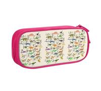 HAHAFU Stylish Learning Alphabets with Dinosaurs Double Layer Large Capacity Pencil Case, Full Print Oxford-Cloth Pencil Pouch with Multiple Compartments,Customizable Smooth Zipper Stationery Bag
