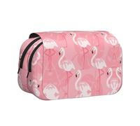 HAHAFU Summer Flamingo Palm Leaves Flip-Top Double-Layer Pencil Case,Large Capacity (Holds 50 Pens/Pencis),Full-Print Durable Polyester School Office Supplies