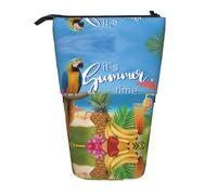 HAHAFU Summer Parrot Pineapple Birds Telescopic Pencil Case, Oxford-Cloth Adjustable Pencil Pouch with Zipper, Multi-Functional Portable Stationery Bag for School Office