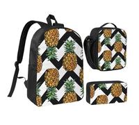 HAHAFU Summer Pineapple 17 Inch School Backpack Set with Pencil Case and Lunch Bag,Matching Print Design,Durable Polyester School Bag for Kids Teens Boys Girls