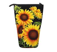 HAHAFU Summer Sunflower Telescopic Pencil Case, Oxford-Cloth Adjustable Pencil Pouch with Zipper, Multi-Functional Portable Stationery Bag for School Office