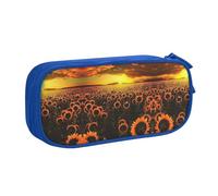 HAHAFU Sunflower Field Sunset Sea of Flowers Double Layer Large Capacity Pencil Case, Full Print Oxford-Cloth Pencil Pouch with Multiple Compartments