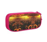 HAHAFU Sunflower Field Sunset Sea of Flowers Double Layer Large Capacity Pencil Case, Full Print Oxford-Cloth Pencil Pouch with Multiple Compartments