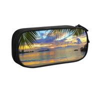 HAHAFU Sunset At The Beach Double Layer Large Capacity Pencil Case, Full Print Oxford-Cloth Pencil Pouch with Multiple Compartments,Customizable Smooth Zipper Stationery Bag