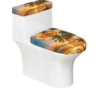 HAHAFU Sunset Hawaiian Palm Tree Toilet Decorative 2-Piece Set With All-Over Print,Stretchable Toilet Lid Cover, Soft Elastic Fabric For Home Decoration