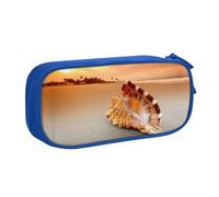 HAHAFU Sunset Over The Sea with The Shell Conch Double Layer Large Capacity Pencil Case, Full Print Oxford-Cloth Pencil Pouch with Multiple Compartments,Customizable Smooth Zipper Stationery Bag