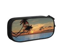 HAHAFU Sunset Palm Tree Double Layer Large Capacity Pencil Case, Full Print Oxford-Cloth Pencil Pouch with Multiple Compartments,Customizable Smooth Zipper Stationery Bag
