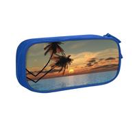 HAHAFU Sunset Palm Tree Double Layer Large Capacity Pencil Case, Full Print Oxford-Cloth Pencil Pouch with Multiple Compartments,Customizable Smooth Zipper Stationery Bag