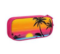 HAHAFU Sunset Palm Tree Double Layer Large Capacity Pencil Case, Full Print Oxford-Cloth Pencil Pouch with Multiple Compartments