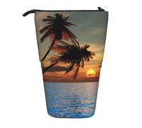 HAHAFU Sunset Palm Tree Telescopic Pencil Case, Oxford-Cloth Adjustable Pencil Pouch with Zipper, Multi-Functional Portable Stationery Bag for School Office