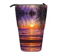 HAHAFU Sunset with Tropical Palm Trees Twilight Scenery Telescopic Pencil Case, Oxford-Cloth Adjustable Pencil Pouch with Zipper, Multi-Functional Portable Stationery Bag for School Office