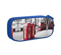 HAHAFU Telephone Booth Double Layer Large Capacity Pencil Case, Full Print Oxford-Cloth Pencil Pouch with Multiple Compartments