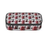 HAHAFU Telephone Booth Durable Large Capacity Pencil Case with Multiple Compartments,Print Water-Resistant Polyester School Supplies Organizer (Square Design)