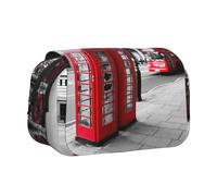 HAHAFU Telephone Booth Flip-Top Double-Layer Pencil Case,Large Capacity (Holds 50 Pens/Pencis),Full-Print Durable Polyester School Office Supplies