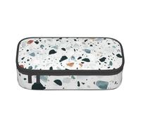HAHAFU Terrazzo Marble Pastel Durable Large Capacity Pencil Case with Multiple Compartments,Print Water-Resistant Polyester School Supplies Organizer (Square Design)