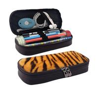HAHAFU Tiger Striped Pattern Pencil Case for Girls Boys,Leather Personalised Print Large Stationery Pencil Case with Compartments.