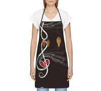 HAHAFU Treble Love And Music Chef Apron For Women Men,Print Polyester Work Cooking Aprons With Adjustable Strap And Large Pocket