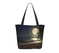 HAHAFU Tropical Beach Palm Tree Night Women'S Large Shopping Tote Bag, Lightweight Durable Polyester Tote With All-Over Print,Foam Padded For Protection