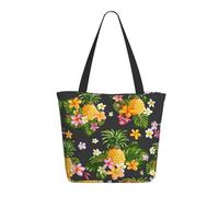 HAHAFU Tropical Pineapple Hawaiian Women'S Large Shopping Tote Bag, Lightweight Durable Polyester Tote With All-Over Print,Foam Padded For Protection