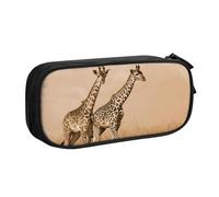 HAHAFU Two Giraffe Running On The Barren Double Layer Large Capacity Pencil Case, Full Print Oxford-Cloth Pencil Pouch with Multiple Compartments,Customizable Smooth Zipper Stationery Bag