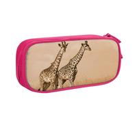 HAHAFU Two Giraffe Running On The Barren Double Layer Large Capacity Pencil Case, Full Print Oxford-Cloth Pencil Pouch with Multiple Compartments,Customizable Smooth Zipper Stationery Bag