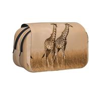 HAHAFU Two Giraffe Running On The Barren Flip-Top Double-Layer Pencil Case,Large Capacity (Holds 50 Pens/Pencis),Full-Print Durable Polyester School Office Supplies