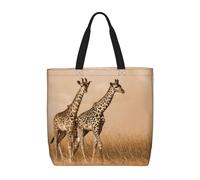HAHAFU Two Giraffe Running On The Barren Multiprint Durable Water-Resistant Polyester Tote Shoulder Bag-Lightweight Casual Daypack For Shopping,School, Office Daily Use