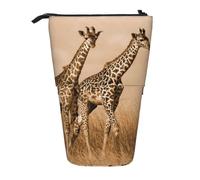 HAHAFU Two Giraffe Running On The Barren Telescopic Pencil Case, Oxford-Cloth Adjustable Pencil Pouch with Zipper, Multi-Functional Portable Stationery Bag for School Office