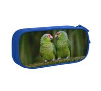 HAHAFU Two Parrots On Green Palm Tree Double Layer Large Capacity Pencil Case, Full Print Oxford-Cloth Pencil Pouch with Multiple Compartments,Customizable Smooth Zipper Stationery Bag