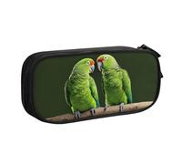 HAHAFU Two Parrots On Green Palm Tree Double Layer Large Capacity Pencil Case, Full Print Oxford-Cloth Pencil Pouch with Multiple Compartments,Customizable Smooth Zipper Stationery Bag