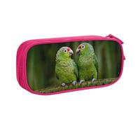 HAHAFU Two Parrots On Green Palm Tree Double Layer Large Capacity Pencil Case, Full Print Oxford-Cloth Pencil Pouch with Multiple Compartments,Customizable Smooth Zipper Stationery Bag